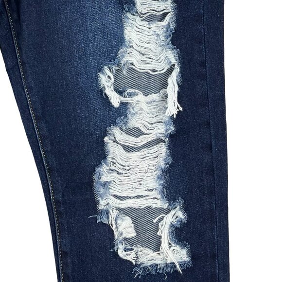 Encore Jeans Women Destroyed Dark Blue Denim Jeans Size 9 High Rise Straight NWT - Picture 5 of 14